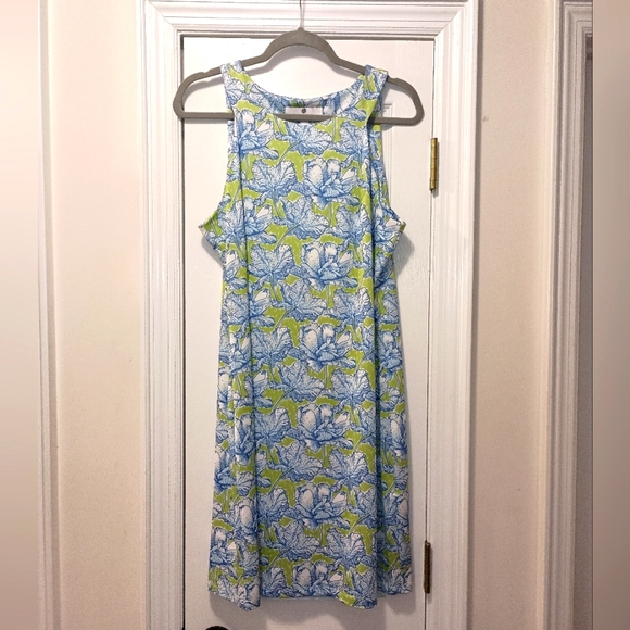 Jean Pierre Klifa Paris Floral Blue green Floral Print Lily Dress size l… - Picture 1 of 10